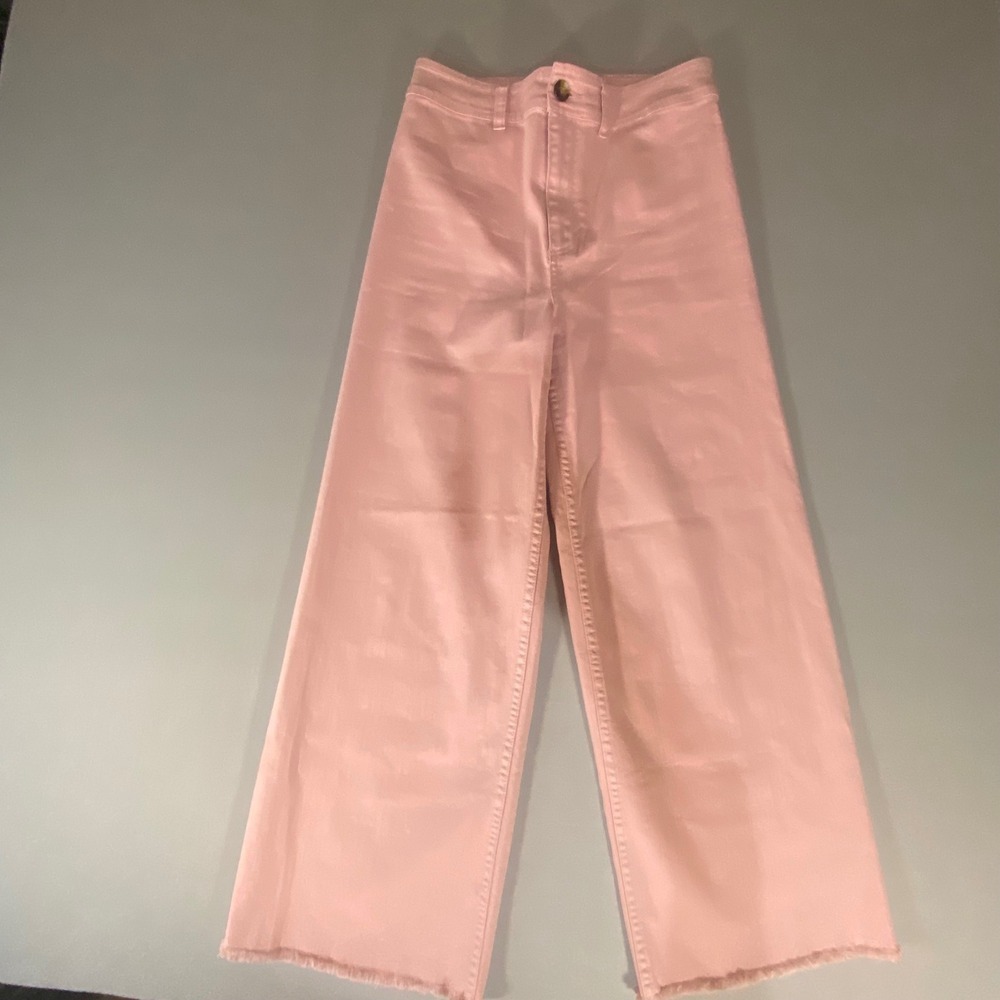 Billabong Women's Pink Wide Leg Crop Jeans Raw Hem Denim Size 28 - Picture 2 of 9